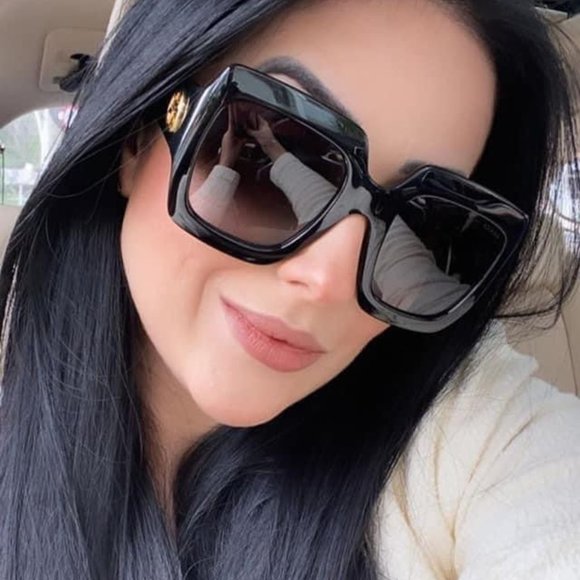Gucci Oversized Black Square Sunglasses with Gold Logo